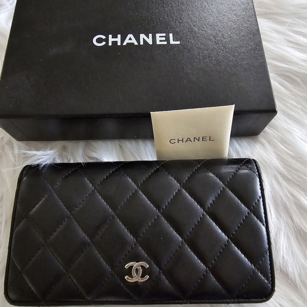 Authentic!! Chanel Quilted Lambskin Yen Wallet.